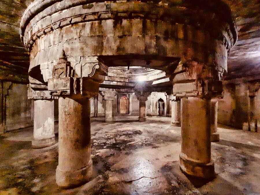An ancient stone prison chamber in the underground floors of Man Singh Palace, Gwalior Fort