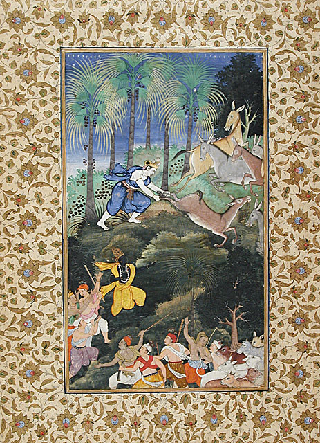 Balarāma kills Dhenukāsura in Tālavana
